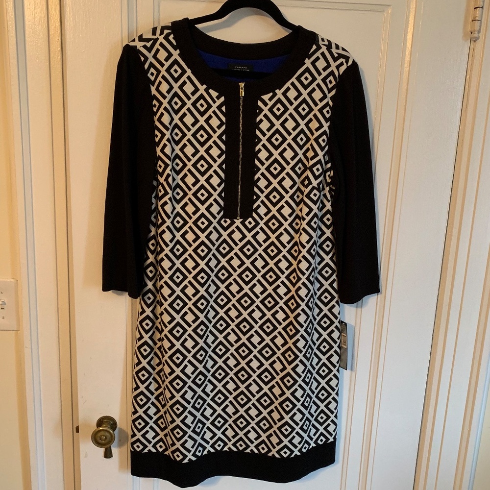 NWT Tahari Black and White Dress Size 16